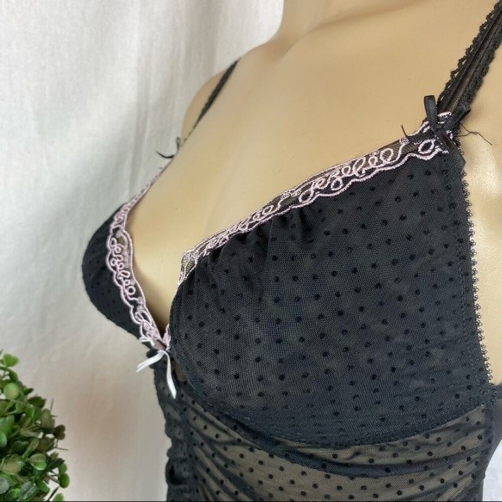 Jezebel Black Sheer Polka Dot Camisole Top S - Picture 4 of 8